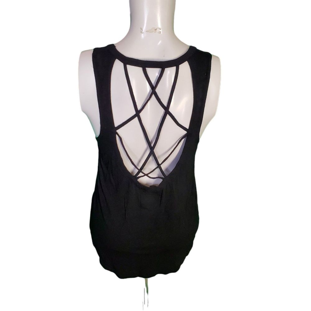 CHASER Black Strappy Back High Low Tank Sz S